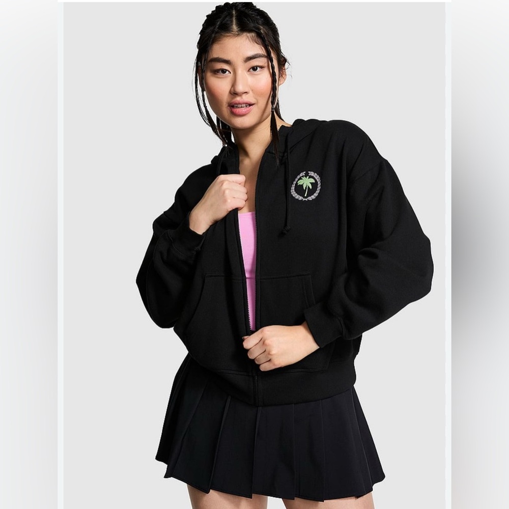 •PINK•BLACK FULL ZIP HOODIE JACKET "WISH YOU WERE HERE CALIFORNIA" PALM TREE XXL